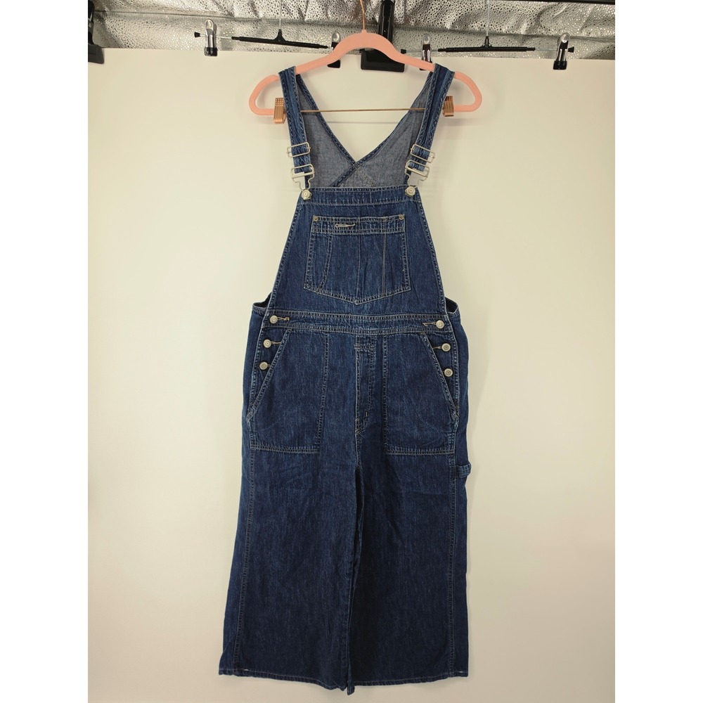 Gap Women Blue Denim Overalls Wide Leg Cotton Dark Wash Small